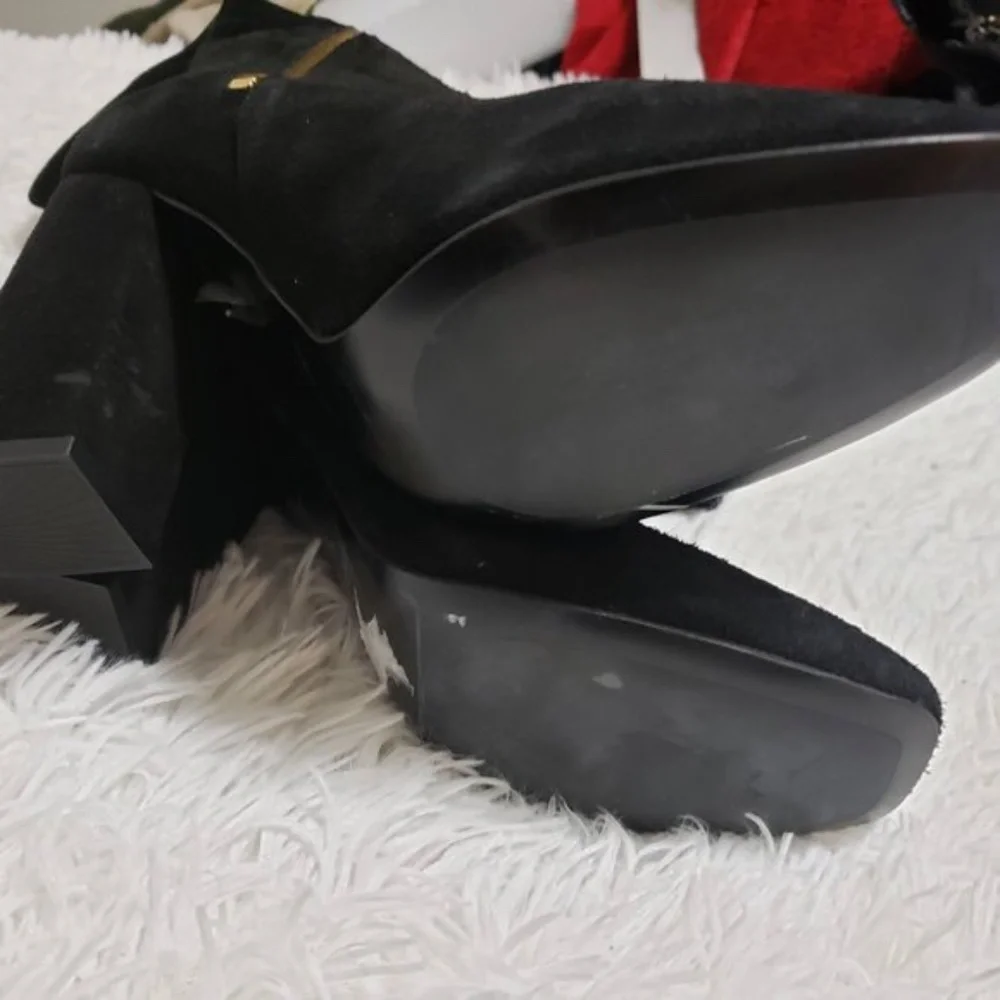 Free People Black Over-the-Knee Suede Block Heel Boots